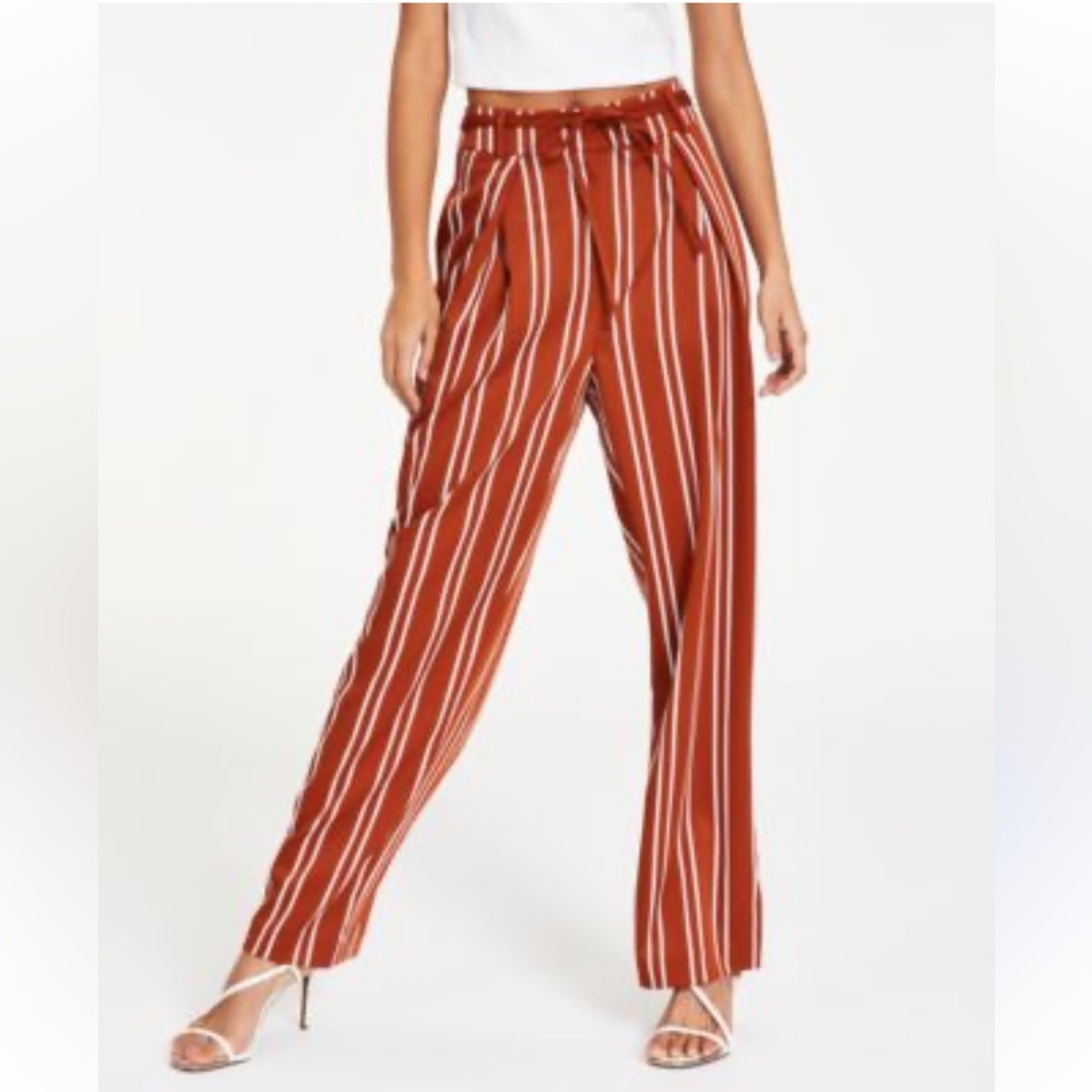 Bar III Macy’s Striped Rust Brown Women's Pants NWT Sz 10 Ret $89 Sold Out